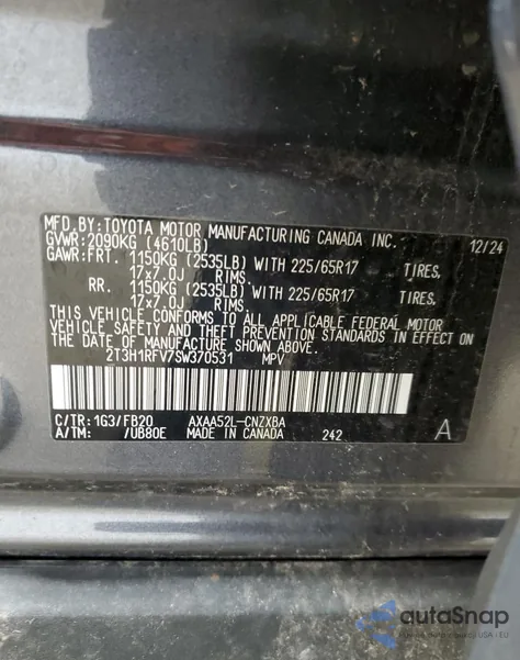 2025 Toyota Rav4 Le z USA, uszkodzony, nr VIN 2T3H1RFV7SW370531